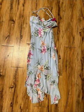 Rampage Light Blue Floral Slip Dress with Pink Bloom Accents